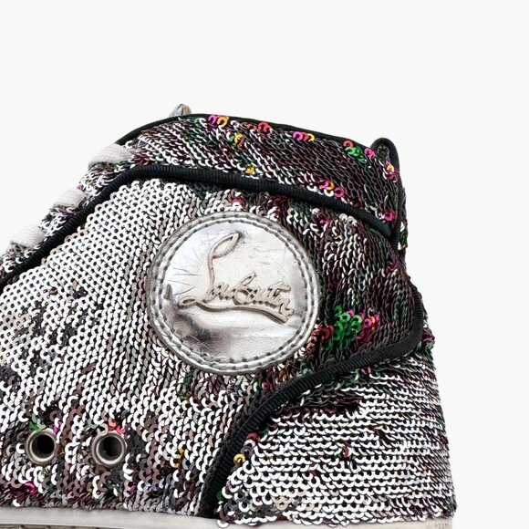 Christian Louboutin Bip Bip High Sneakers EU 37.5 US 7.5 Silver Flip Up Sequin - Picture 8 of 14